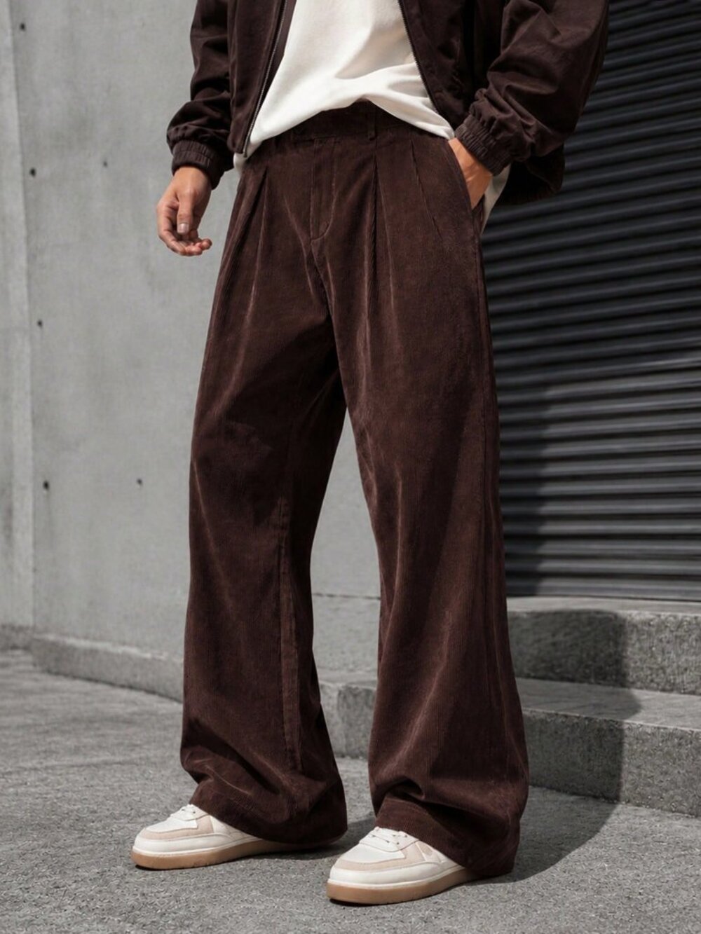 Coffee Brown Boho Men's Button Pocket Zipper Fly Loose Long Dress Pants - Picture 3 of 5